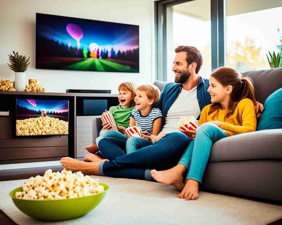 A family watching TV with an Android TV Box.