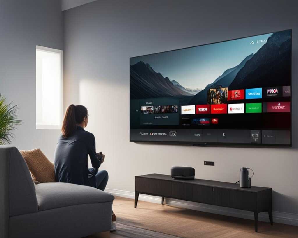 A person watching TV with an android box.