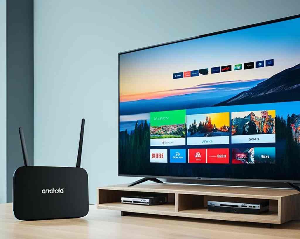 An android tv box connected to a flat screen tv.