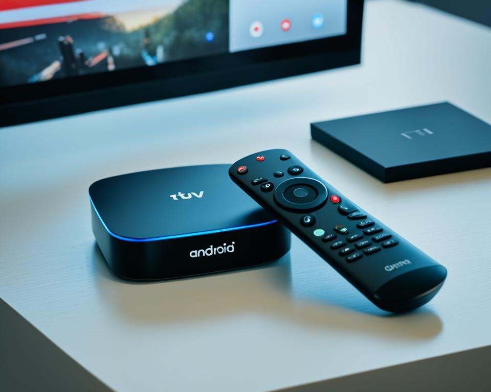 A person conmnecting an Android TV Box to a TV.